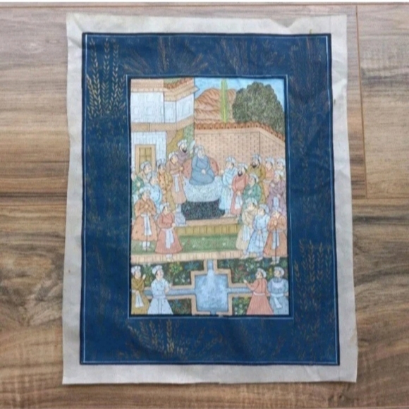Vtg 11" x 14" Court Scene Painging On Fabric - Picture 1 of 9